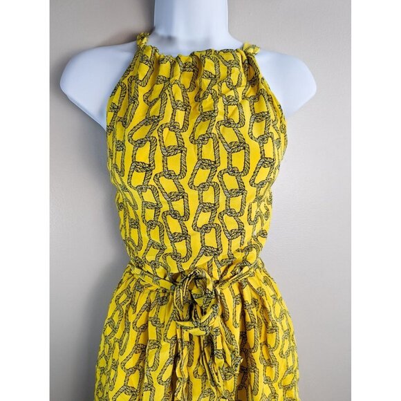 Leona Lauren Leonard Chain link Yellow Belted Mini Dress 4 - Picture 4 of 7